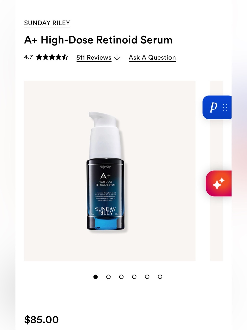 NWOT Sunday Riley A+ High Dose Retinoid serum